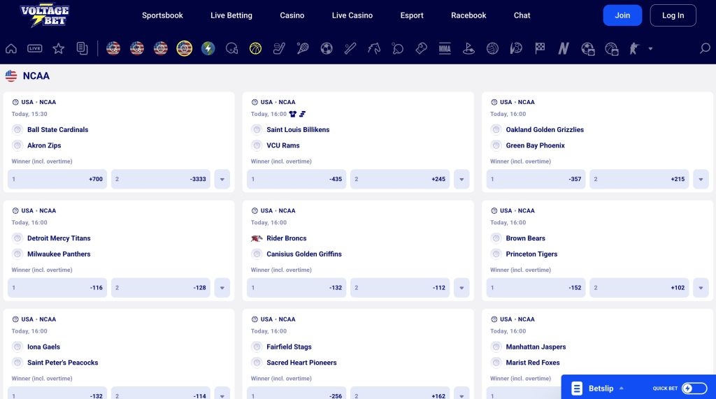 VoltageBet NCAAB Sportsbook